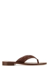 CHLOÉ CHLOE WOMAN BROWN LEATHER PAZ CHLOE X ERES THONG SLIPPERS