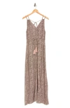 Elan V Neck Maxi Dress In Pink Brown Snake Print