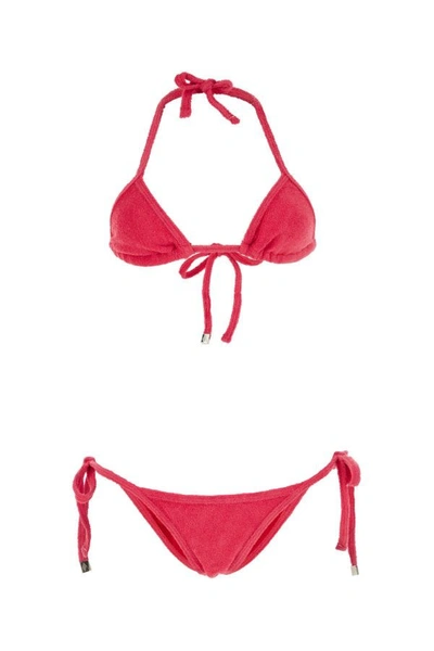 Attico Terry-cloth Triangle Bikini Set In Watermelon