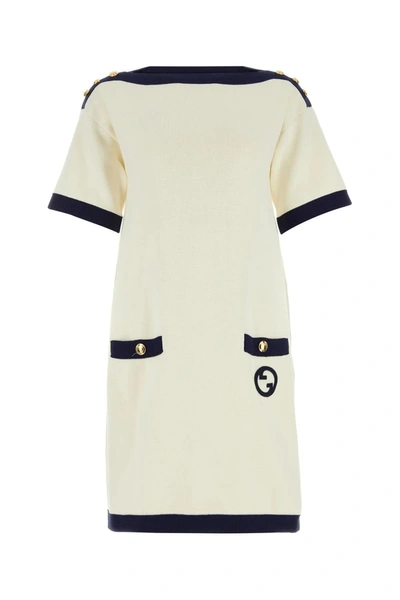 Gucci Interlocking G Button-shoulder Cotton-blend Dress In White