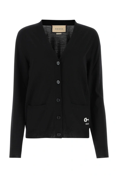 Gucci Black Stretch Wool Blend Cardigan