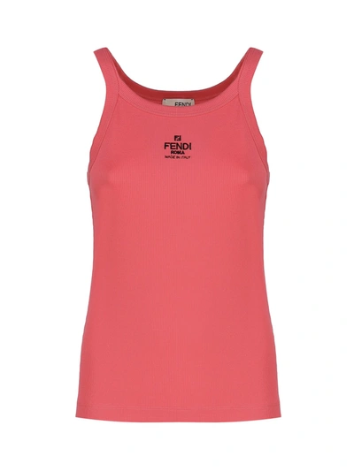 Fendi Logo Embroidered Knitted Tank Top In Rosa