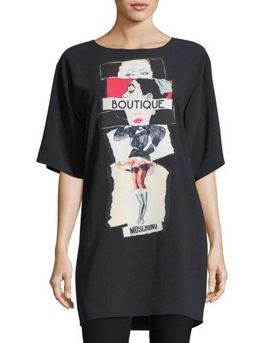Boutique Moschino Printed Cotton Jersey T-shirt Dress In Black