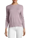 BURBERRY MEIGAN LONG-SLEEVE CREWNECK CHECK-SIDE SWEATER, PINK,PROD202600194