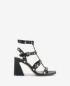 Kenneth Cole Sapha Studded Block Heel Sandal In Black Leather