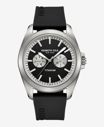 Kenneth Cole Titanium Multi-function Watch With Silicone Strap In Black