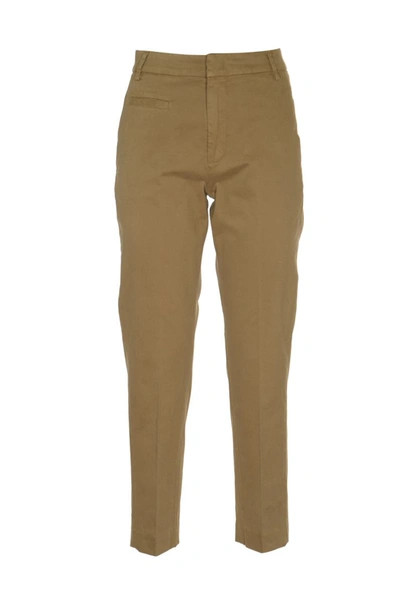 Dondup Cropped Cotton Trousers In Brown