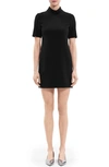 Theory Short-sleeve Rolled-neck Admiral Crepe Mini Dress In Black