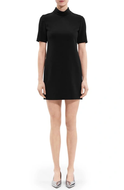 Theory Short-sleeve Rolled-neck Admiral Crepe Mini Dress In Black