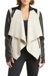 Blanc Noir Drape-front Quilted Faux-leather Jacket In Clay