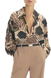 Reiss Snake Silk Snake Print Drape Back Shirt In Snake