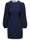GANNI MINI NAVY BLUE OPEN-BACK DRESS WITH BALLOON SLEEVES IN STRETCH VISCOSE BLEND WOMAN