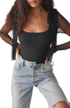 FREE PEOPLE TONGUE TIED MESH SLEEVE TIE SHOULDER BODYSUIT