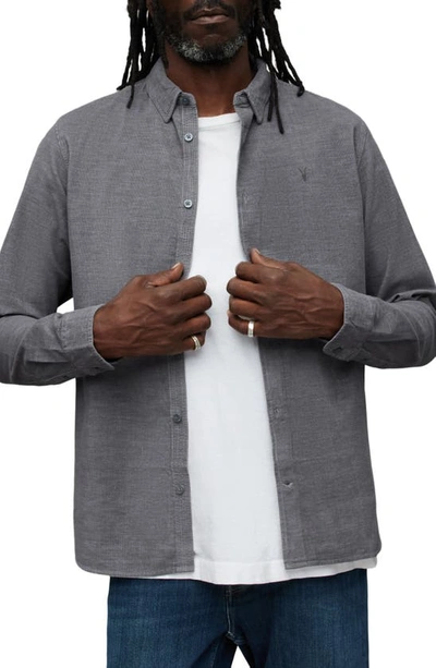 Allsaints Lorella Textured Ramskull Slim Fit Shirt In Grey