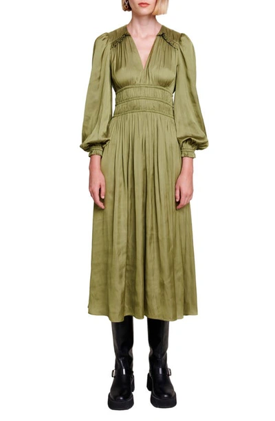 Maje Ruffle-trimmed Midi Dress In Brown