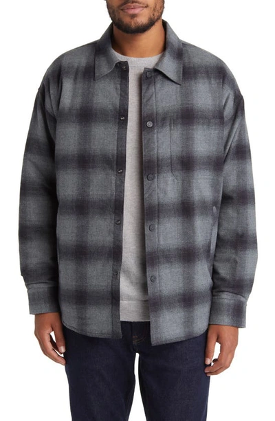 Frame Insulated Plaid Cotton Snap-up Overshirt In Black & Grey Plaid