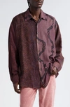 OUR LEGACY BORROWED PATCHWORK PANEL COTTON & SILK BUTTON-UP SHIRT