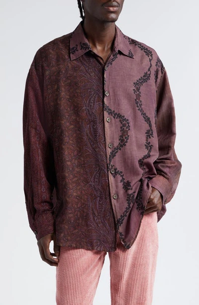 Our Legacy Antique Wallpaper Print Borrowed Shirt In Purple