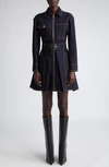 ALEXANDER MCQUEEN UTILITY LONG SLEEVE STRETCH DENIM BELTED SHIRTDRESS