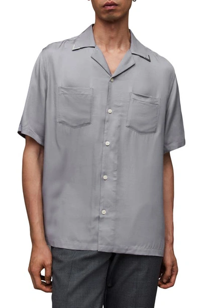 Allsaints Runaway Relaxed Fit Button Down Camp Shirt In Hailstone Grey