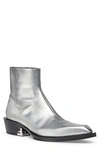 Fendi Men's Metallic Leather Stacked Heel Ankle Boots In Dark Silver