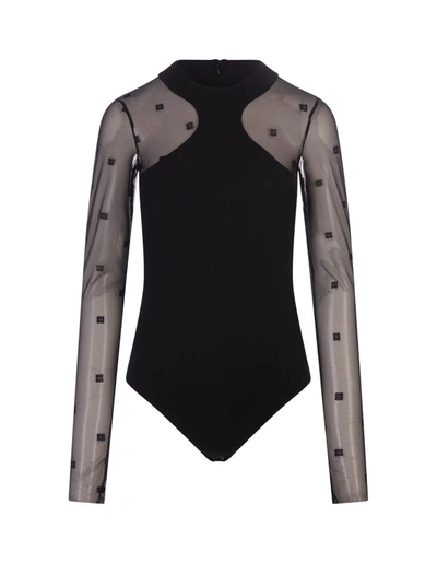 Givenchy Black Overlapping Hoodie In 4g Tulle