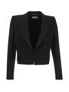 Saint Laurent Cropped Wool Tuxedo Jacket In Nero