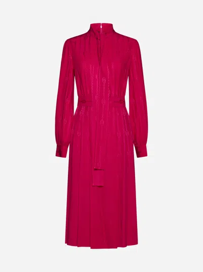 Gucci Interlocking G Chain Silk Jacquard Dress In Ancient Cherry | ModeSens