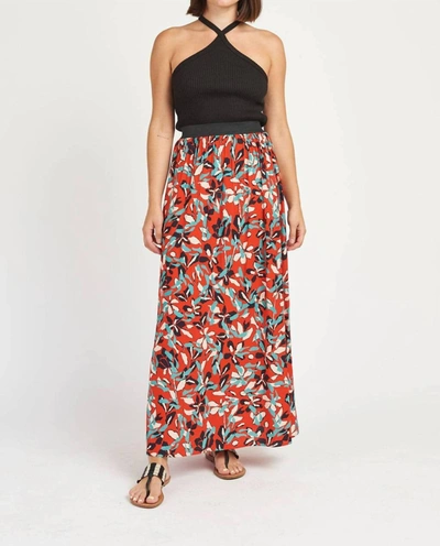 Daniel Rainn Floral Print Side Slit Maxi Skirt In Orange