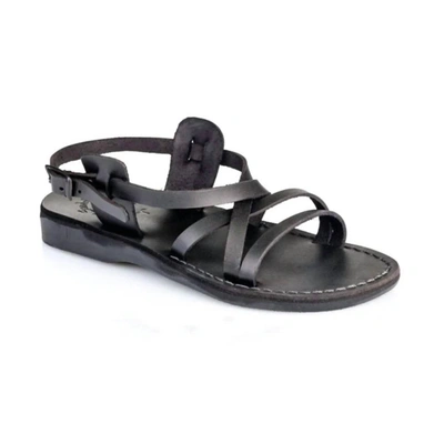 Jerusalem Sandals Tzippora Leather Strappy Slingback Sandal In Black