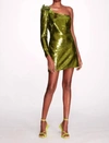 MARCHESA ONE SHOULDER SEQUIN COCKTAIL DRESS IN CHARTREUSE