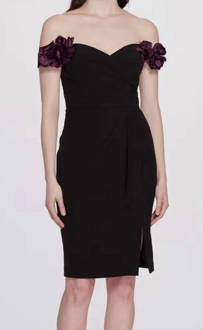 Marchesa Off Shoulder Draped Cocktail Dress In Black