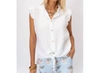 LOOK MODE USA LINEN BUTTON FRONT RUFFLE SLEEVE TOP IN WHITE