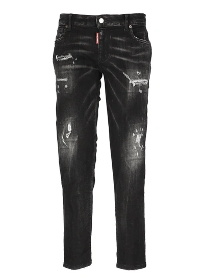 Dsquared2 Twiggy Stretch Cotton Cropped Jeans In Black