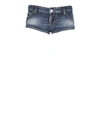 Dsquared2 Splatter Effect Micro Shorts With Patch In Blue