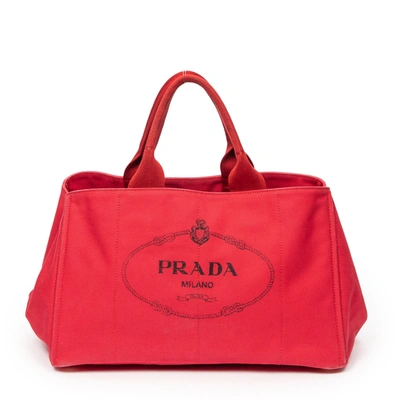 Prada Large Canapa Tote In Red