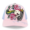 ED HARDY RHINESTONE COBRA HAT IN PINK/SKY