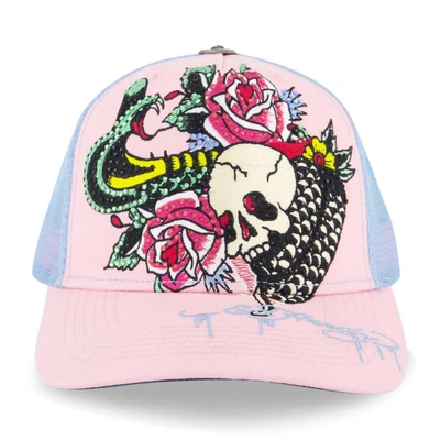 Ed Hardy Rhinestone Cobra Hat In Pink/sky In Multi