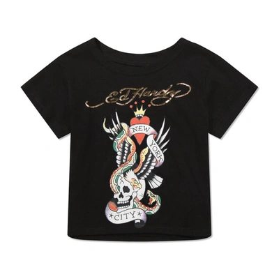 Ed Hardy Nyc Skull Baby Tee In Black