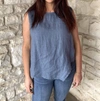Look Mode Usa Linen Button-up Back Tank In Blue Jean In Multi