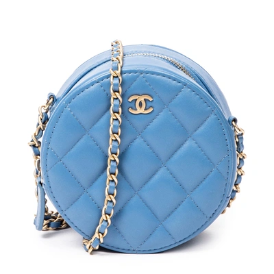 Pre-owned Chanel Mini Round Chain Crossbody In Blue