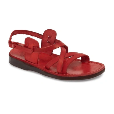 Jerusalem Sandals Tzippora Leather Strappy Slingback Sandal In Red