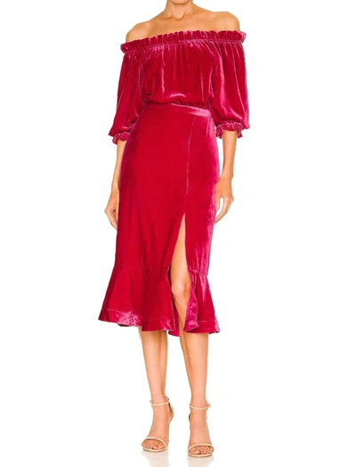Saloni Grace Dress In Magenta In Red