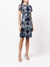 MARCHESA EMBROIDERED COCKTAIL DRESS IN NAVY