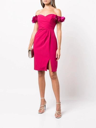 Marchesa Floral Detailed Cocktail Dress In Fuchsia