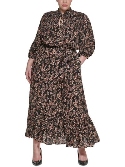 Calvin Klein Plus Womens Floral Smocked Maxi Dress In Frosted Almond