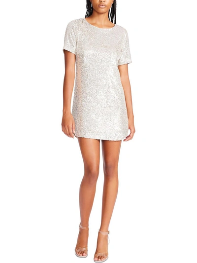 Betsey Johnson Womens Sequined Short Sleeves T-shirt Dress In Silver