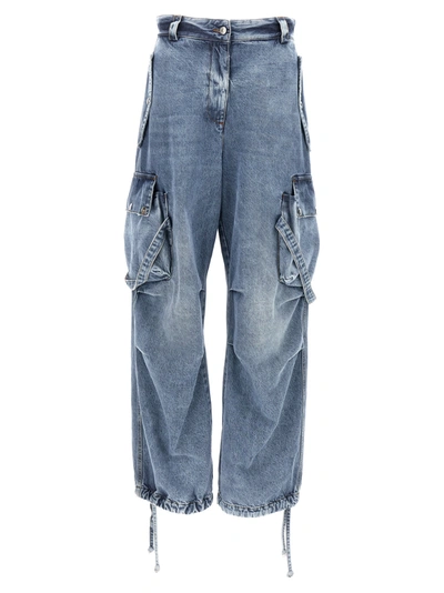 Msgm Cotton Denim Cargo Jeans In Blue