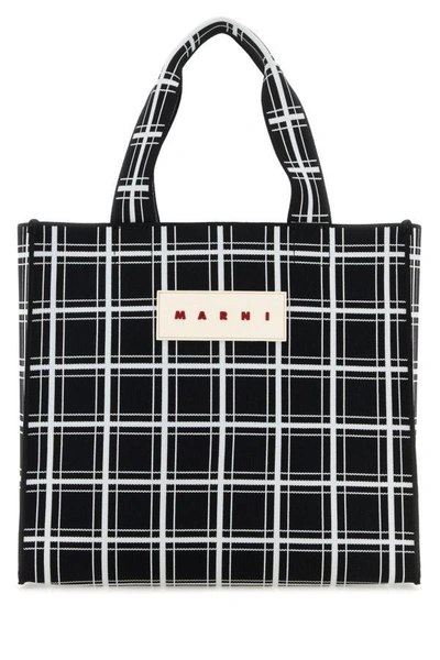 Marni Man Embroidered Jacquard Shopping Bag In Multicolor