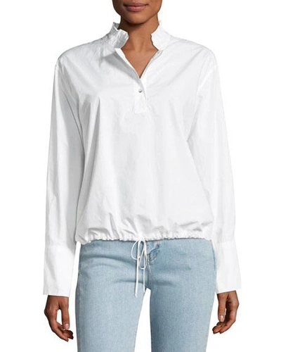 M.i.h. Jeans Ruffled-collar Drawstring-hem Cotton Shirt In White